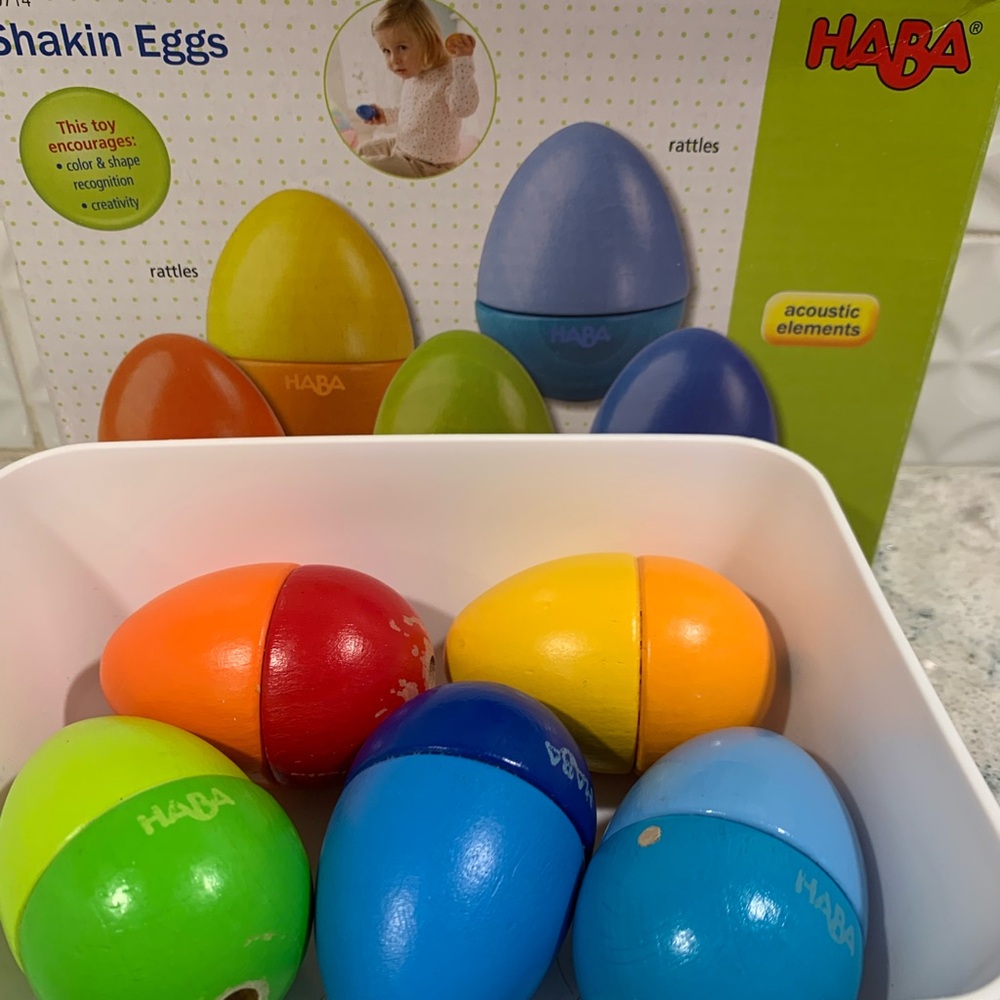 HABA wooden shakin eggs musical toy in box